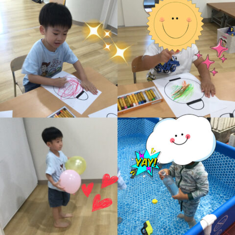 🌈提灯の塗り絵✍プール遊び