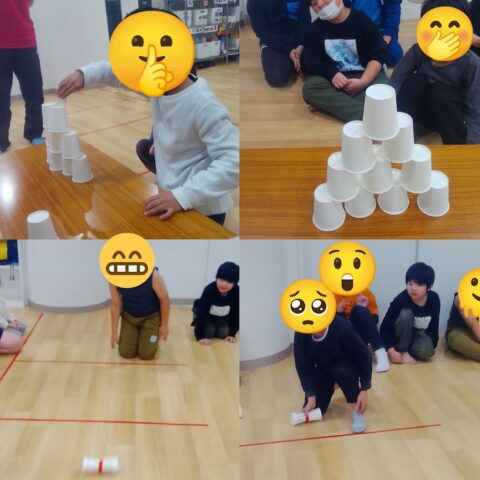 洗濯バサミで紙コップタワー＆コロコロ紙コップ💓