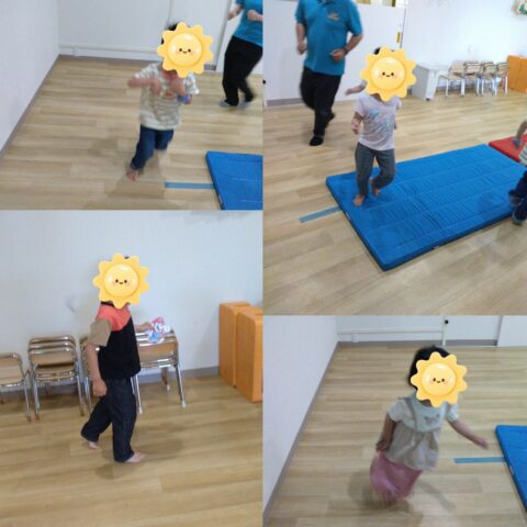 よく聞いて動けるかな？マットでぐるぐる遊び