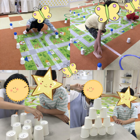 紙コップタワー🏢ボール運び🥎