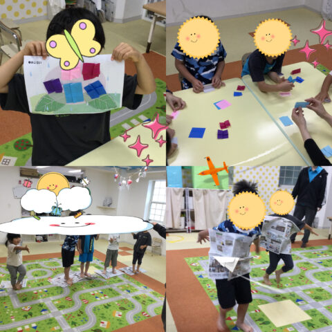 新聞紙遊び!(^^)!アジサイ制作
