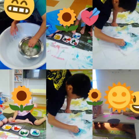 風船遊びと氷の色水でお絵かき！！