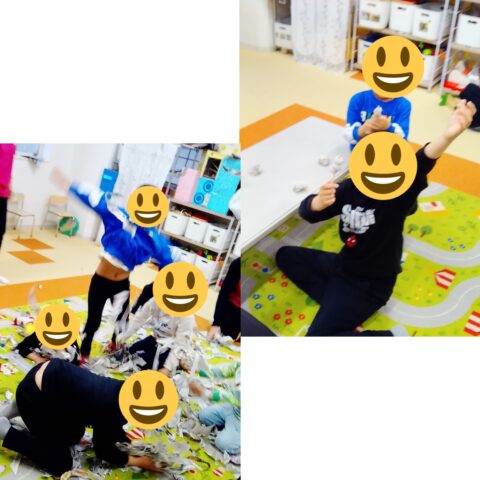 新聞紙遊びビリビリ＆ねんどコロコロ♪