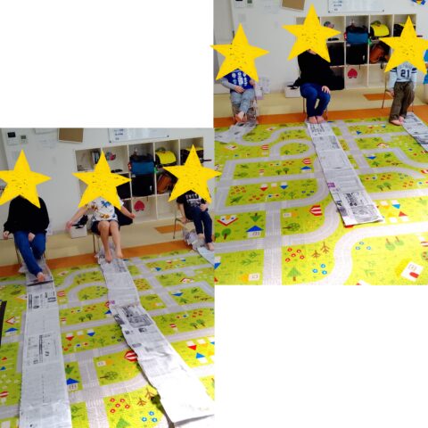 くるくる楽しい♪あしで新聞紙チャレンジ！