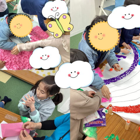 壁面製作🌸桜の木と虹🌈