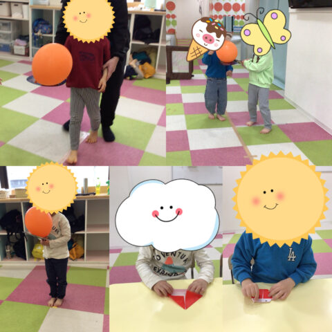 風船運びゲーム、折り紙テントウムシ