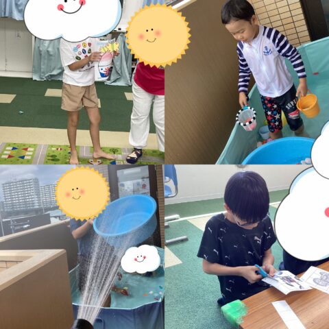 快晴の夏日！水遊び🤽‍♀️と頭と手先を使ったパズル制作🧩