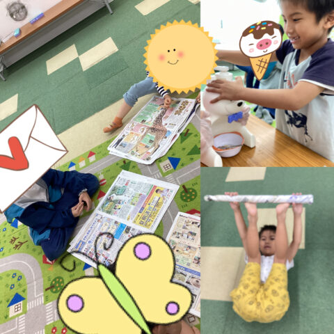手作り新聞棒で「あっちむいてホイ！」✨