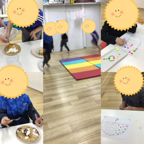 シール貼り🍎クレープ作り