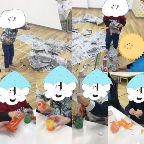 新聞紙☆色水あそび